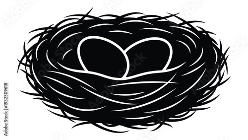 A bird's nest with two eggs in it isolated on white background, Vector