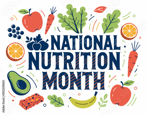 NATIONAL NUTRITION MONTH vector illustration isolated on white background