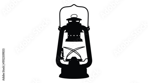 A black silhouette of an old fashioned lantern isolated on white background, Vector