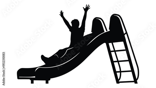 A person is sliding down a playground slide isolated on white background, Vector