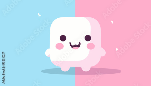 Cute Marshmallow Character on Split Background