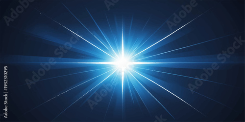 Abstract blue starburst explosion with glowing energy rays in space