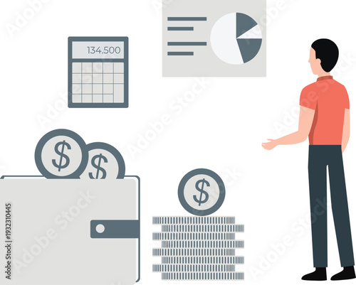 The boy is saving dollar in wallet