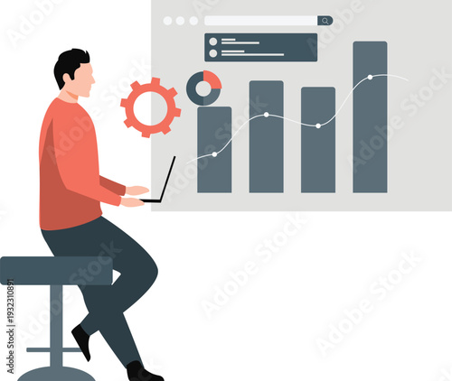 The boy is checking graph growth on webpaage.