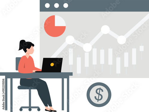 The girl is viewing profit graph on webpage