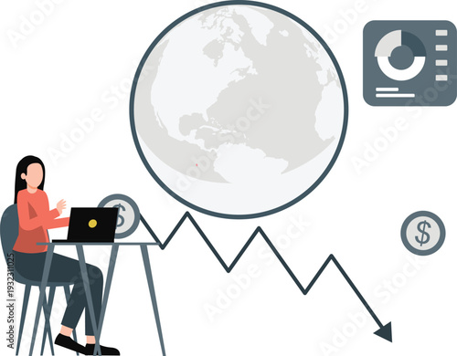 A girl is checking the decreasing price of the dollar on her laptop.