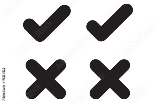 Four simple icons two checkmarks and two x marks on white
