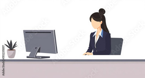 A professional executive in a suit sitting in a modern office working on a laptop computer to achieve business success through technology and global communication