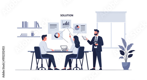 Business Meeting with Laptop and Whiteboard.