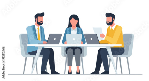 Three Professionals Working Together on Laptops.