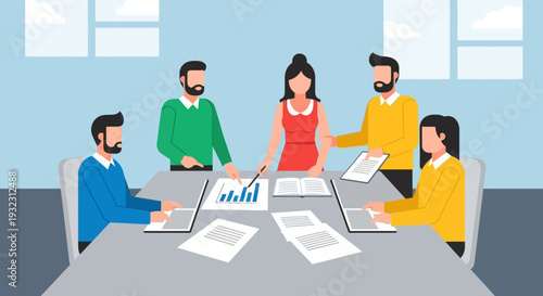 Business Meeting with Colleagues Discussing.