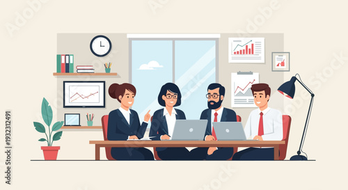 Business Meeting with Colleagues in Office.