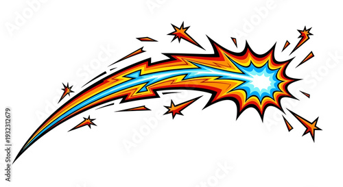 Illustration of a shooting star with a bright light and colorful trail