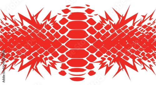 Abstract Red Snake Skin Pattern with Jagged Edges - Symmetrical Design