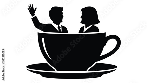 A man and woman in a giant teacup isolated on white background, Vector