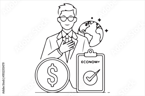 A businessman confidently protects the global economy and financial stability