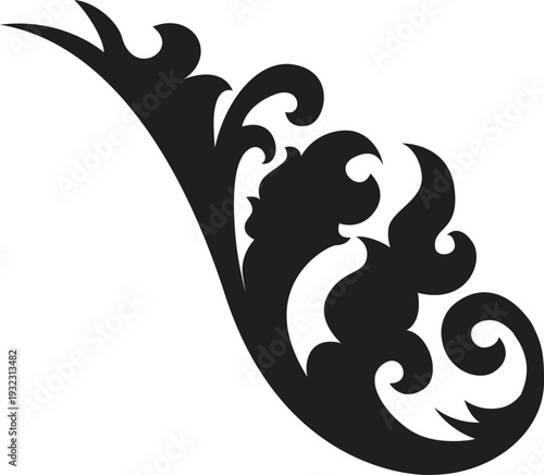 Abstract floral design vector illustration of a black and white tattoo featuring nature style swirl ornaments and tribal line art elements