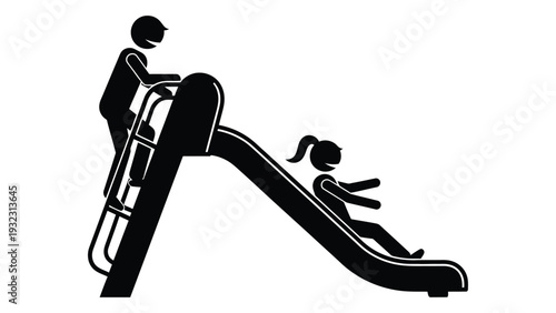 A boy and girl playing on a slide isolated on white background, Vector