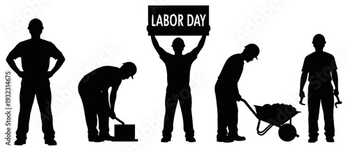 Labor day vector illustration featuring silhouettes of workers celebrating labor day