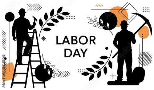 Labor day vector illustration with workers and tools