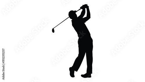 A black silhouette of a man playing golf isolated on white background, Vector