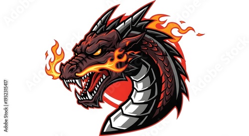 Wallpaper Mural Fierce dragon head mascot with flames coming out of its mouth and glowing yellow eyes designed for a sports team Torontodigital.ca