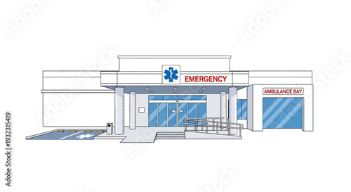Modern Hospital Emergency Room Entrance with Ambulance Bay