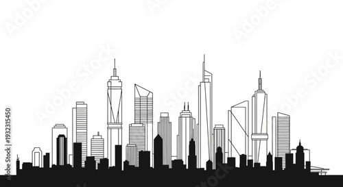 Modern City Skyline Silhouette - Hand Drawn Buildings