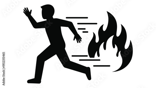 A man running away from fire isolated on white background, Vector