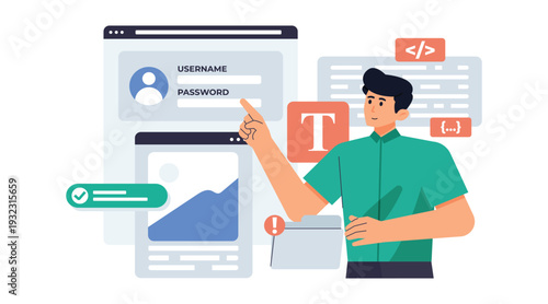 IT Specialist Building Secure Digital Systems, Managing Data Flow, and Ensuring Application Stability in Technology Infrastructure Concept
