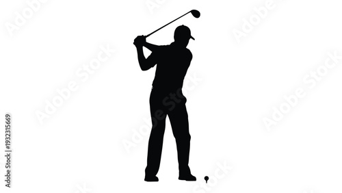 A golfer prepares to swing a golf club isolated on white background, Vector