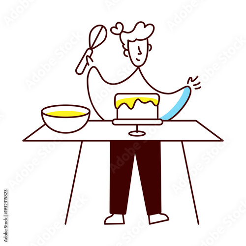 A drawing style illustration showing making cake
