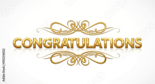 Elegant gold congratulations text with swirling ornaments