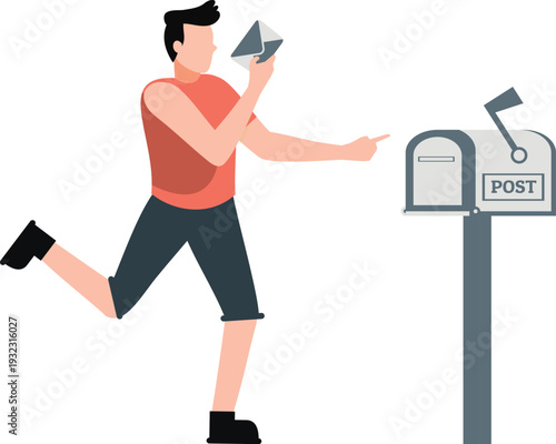 The boy is depositing the letter in the post box