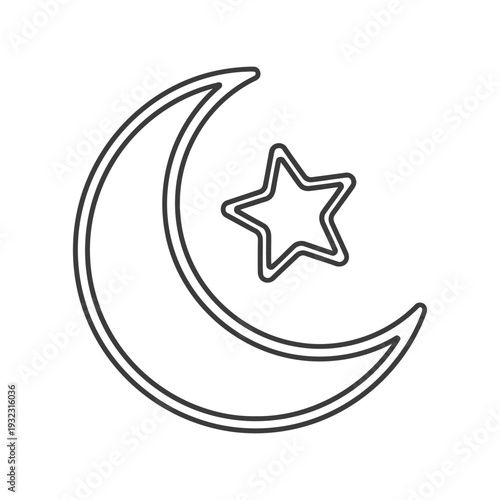 Moon and Star Vector Icon Outline for Nighttime, Astronomy, Ramadan, Sleep Apps