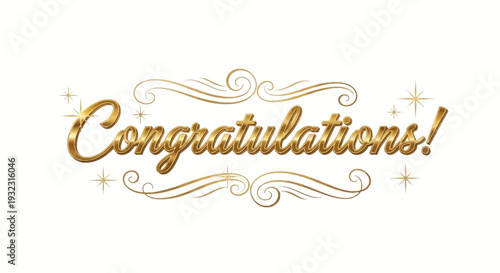 Golden congratulations message with elegant swirls and stars