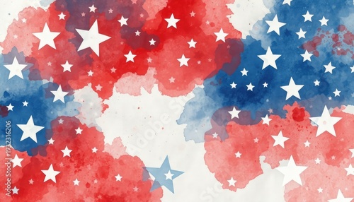 Festive watercolor starbursts in patriotic hues for holidays, celebrations, and dynamic presentations