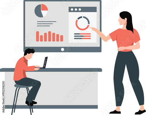 The girl is explaining pie chart to boy