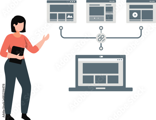 Girl showing data transfer from one laptop to another laptop.