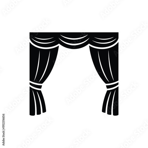 Simple black and white illustration of stage curtains with tiebacks