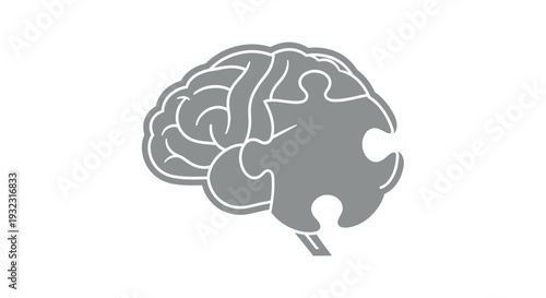 Brain Puzzle Piece Missing Icon - Cognitive Health Concept