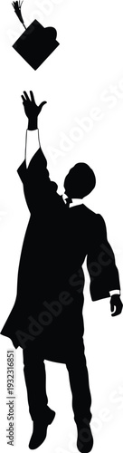 Silhouette of a graduating student in academic regalia throwing their cap in the air, symbolizing achievement and the start of a new chapter.