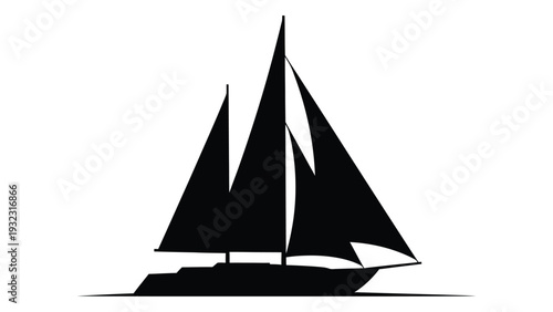 A black silhouette of a sailboat on the water isolated on white background, Vector