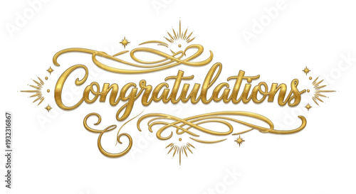 Elegant gold congratulations message with swirling designs and stars