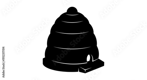 Black Silhouette Icon of a Beehive on White Background