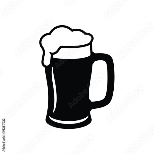 A simple black and white illustration of a full beer mug