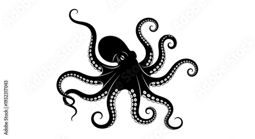 Black Octopus Silhouette on White Background