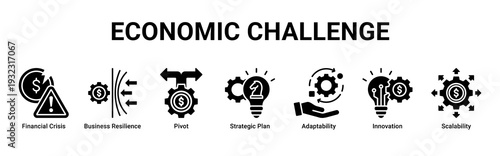 Economic Challenge web banner icon vector illustrating crisis management,strategic pivoting,resilience,and scalable recovery strategies