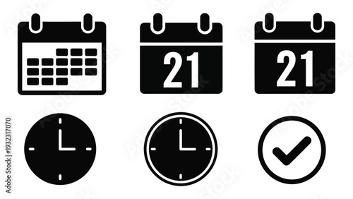 A set of icons representing scheduling and time management isolated on white background, Vector