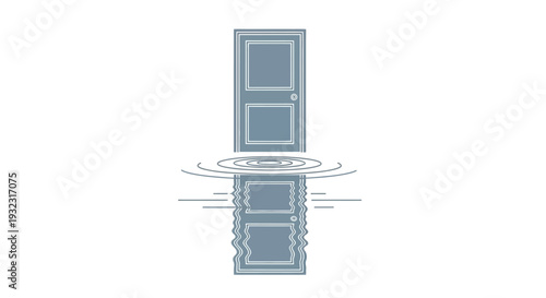 Door reflecting on rippling water, concept of opportunity and new beginnings